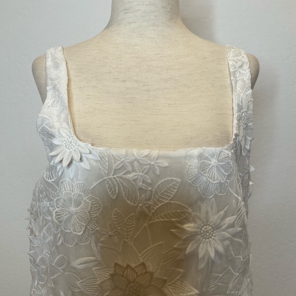 NWT Zara Collection Embroidered Flower Applique Square Neck Shift Mini Dress - Picture 7 of 14